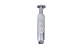Ein zylindrischer Locher aus Edelstahl mit strukturiertem Griff, der zum Bohren von Löchern in Gürtel und andere Materialien konzipiert ist. Produkt: Versenkbare Bodenanker aus Edelstahl -12mm-.