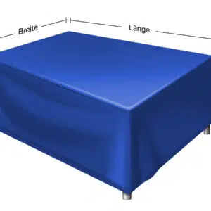 Abbildung eines blauen rechteckigen Objekts mit den Maßangaben in Deutsch: „Länge“, „Breite“ und „Höhe“. Das Objekt ähnelt einer Schachtel mit Stoffbezug.