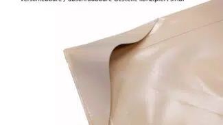 Eine Nahaufnahme einer beigen Ecktasche am Pavillondach mit Lüftungsdach 1 zeigt geschichtete Kanten mit deutschem Text, der Gestaltungsanweisungen liefert.