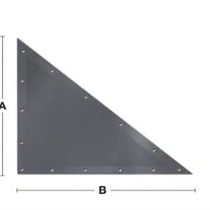 Ein rechtwinkliges Dreieck aus Metall mit den Seiten A und B und kleinen Schrauben an den Kanten.
