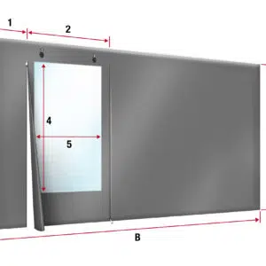 Abbildung eines rechteckigen Blechs mit den angegebenen Abmessungen: Länge (A), Breite (B), Höhe (C) und ein darüberliegendes Rechteck mit den Maßangaben für Länge (4) und Breite (5). Die Beschriftungen 1, 2 und 3 stellen bestimmte Segmente dar.