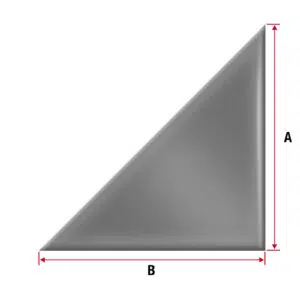 Ein graues rechtwinkliges Dreieck mit den Seiten A (vertikal) und B (horizontal). Die Hypothenuse ist diagonal ausgerichtet. Rote Pfeile und Linien kennzeichnen die Länge der Seiten A und B mit Doppelpfeilen.