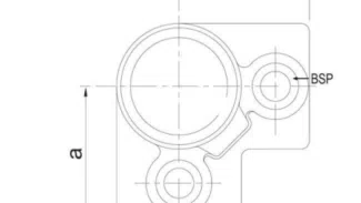 Technische Zeichnung des „Rohrverbinders / Dreiweg Eckstück für 25mm-Rohre“ mit drei BSP-beschrifteten Kreisabschnitten, mit „a“ gekennzeichneten Abmessungen und detaillierten Verbindungslinien und -formen.