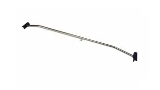 Der Alubügel für Flachplanen - verstellbar ist ein silberner Metallbügel mit schwarzen Enden, der für Halt und Stabilität sorgt und leichte Biegungen sowie eine Verjüngung zur Mitte hin aufweist.