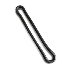 Auf weißem Untergrund ist ein Gummispannring, eine schwarze Gummischlaufe, abgebildet.