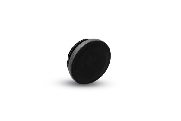 Die Endkappe für 50x3mm Rundrohre ruht aufrecht auf einem weißen Hintergrund und wirft einen sanften Schatten.