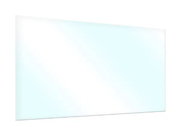 Eine rechteckige, hellblaue, durchscheinende Platte, die an Terrassenplanen erinnert, weist vor einem schlichten weißen Hintergrund einen subtilen Farbverlauf von heller auf der linken Seite zu dunkler auf der rechten Seite auf.