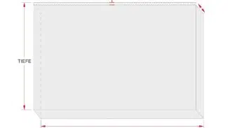 Diagramm einer rechteckigen Terrassendachplane mit den Abmessungen „Breite“ und „Tiefe“, mit markierten Kanten „Keder“ und „Überhang“, Pfeilen für Messungen und deutschem Text.