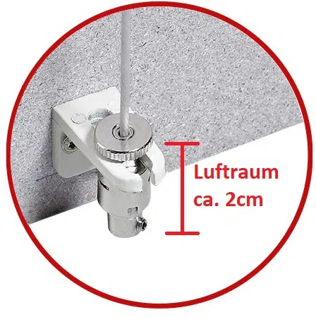 Detailbild Seilführung mit Aufschrift: Luftraum ca. 2cm