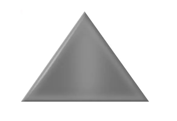 Ein grau schattiertes gleichseitiges Dreieck, das an Terrassenplanen in Dreiecksform erinnert, steht zentriert auf einem makellos weißen Hintergrund.