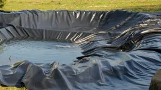 Teichfolie ausgelegt auf einem Teich