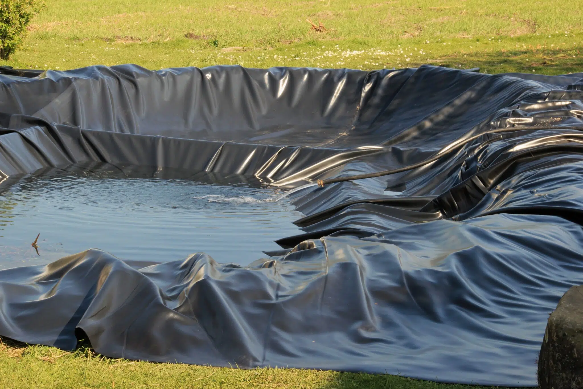 Teichfolie ausgelegt auf einem Teich